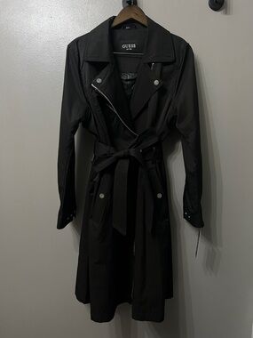 GUESS Asymmetric Black Belted Trench Coat | Luxe | XL